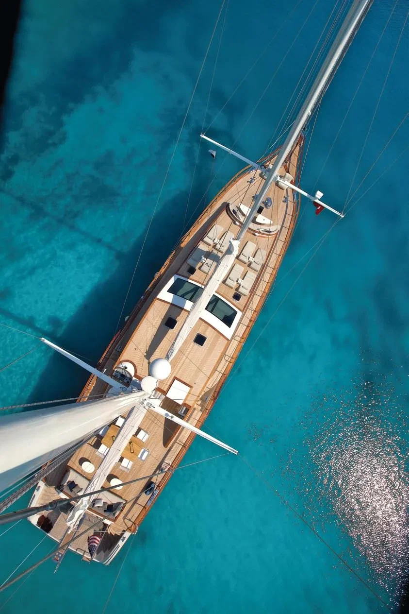 Wooden gulet from above